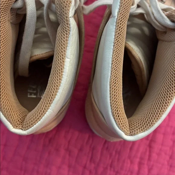 Salvatore Ferragamo Cream and Tan High-Top leather /snakeskin Sneakers, US7,5